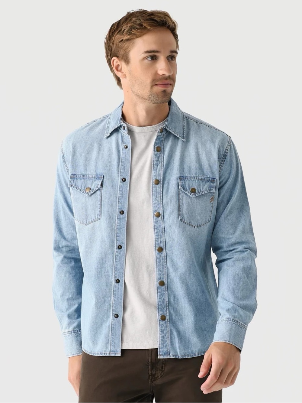 Billy Reid Mens Shoals Blue Denim Chambray Shirt Size XS